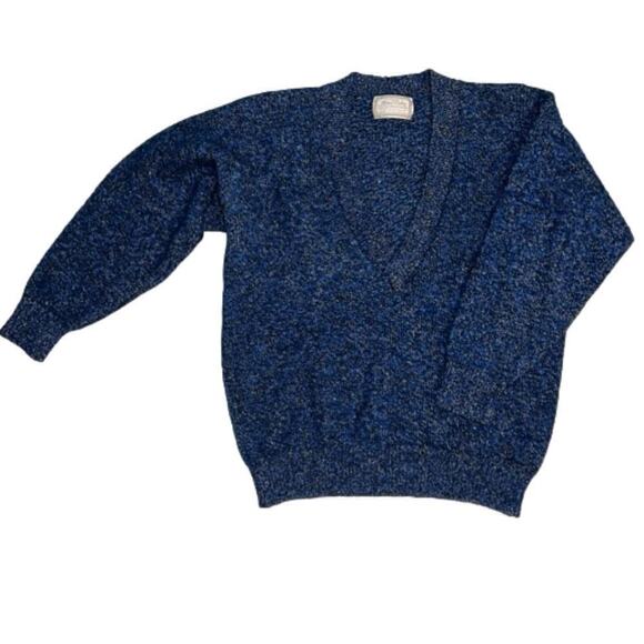 Britches of Georgetowne Cashmere & Silk Blue Marled V-Neck Sweater Size M - Picture 2 of 8